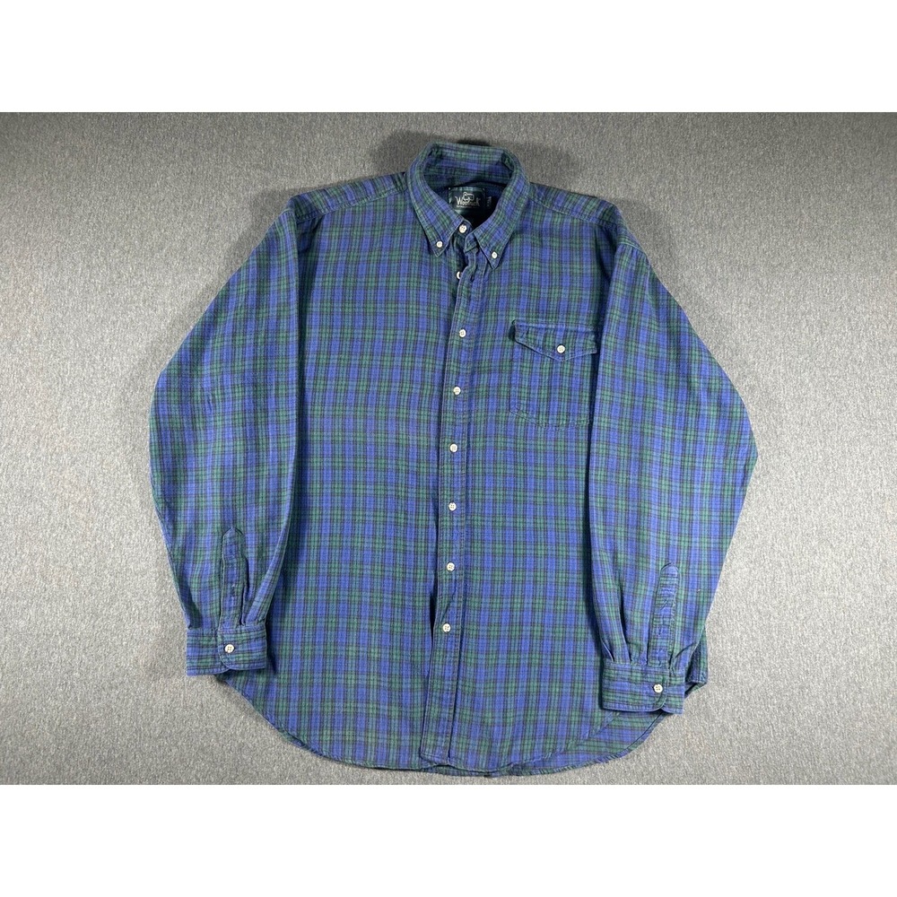 Vintage Woolrich Blue and Green Plaid Flannel Button Down Shirt Size XXL